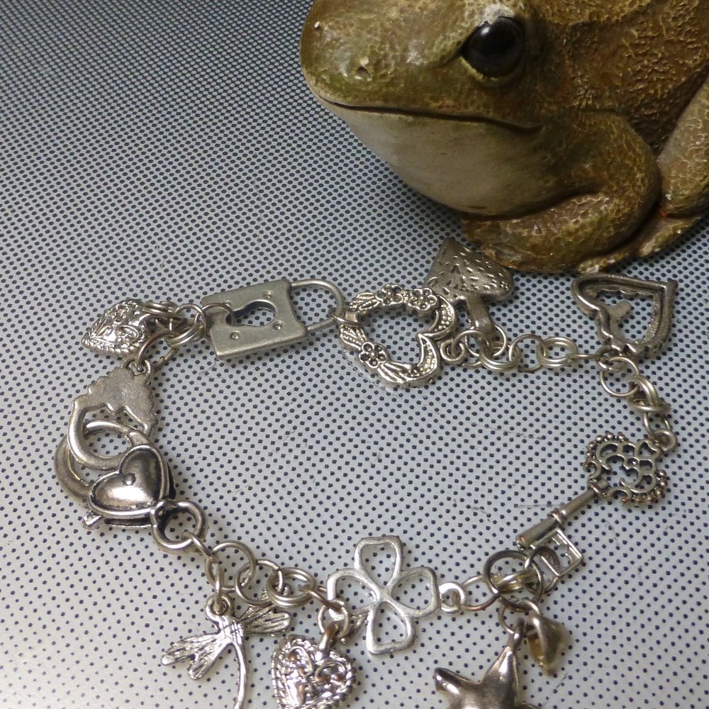 Lock my love heart silver charm bracelet OOAK